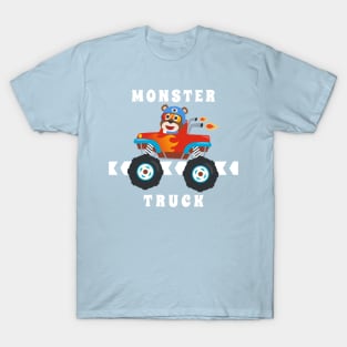 Cartoon vector of monster truck with little animal driver. T-Shirt